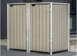 ABRI BOIS GRIS 2 POUBELLES 140L