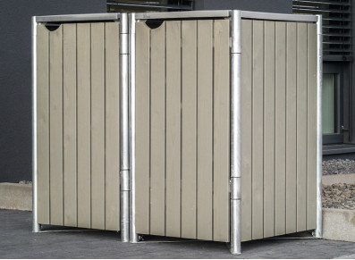 ABRI BOIS GRIS 2 POUBELLES 140L