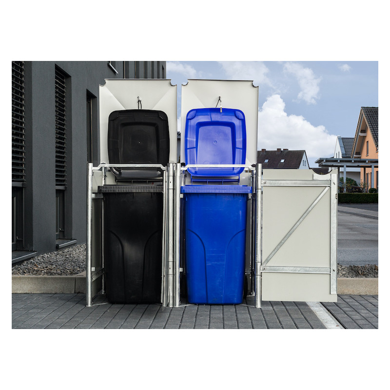 ABRI POUR 2 POUBELLES DE 240 LITRES EN ALUMINIUM NOIR ET ACIER