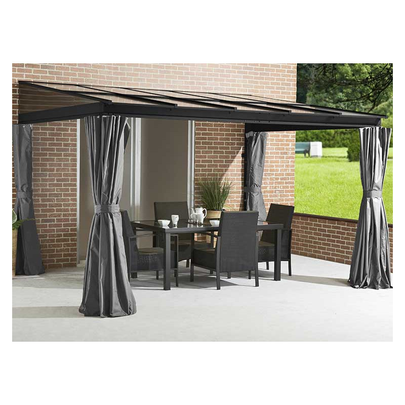 Pergola aluminium adossée avec rideaux 9 m2