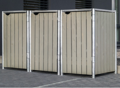 CACHE-POUBELLES BOIS TRIPLE 140L