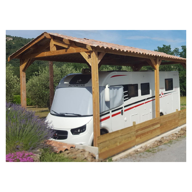 Carport camping-car Oxalis toit 2 pentes 7.30x8.76m pin Douglas