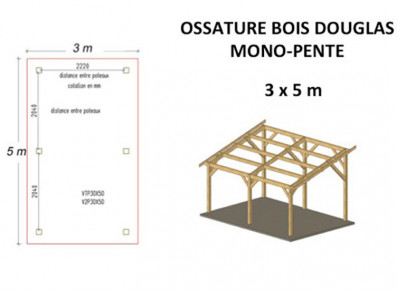 OSSATURE DOUGLAS MONO-PENTE 15M2