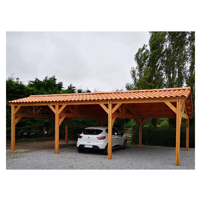 Carport abri voitures 12.00 x 5.50 mètres bois douglas