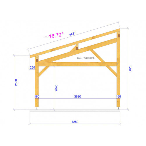 CHARPENTE BOIS MONOPENTE TENON/MORTAISE - 27M2