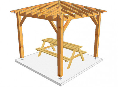 CHARPENTE BOIS 4 PANS TENON/MORTAISE - 11M2