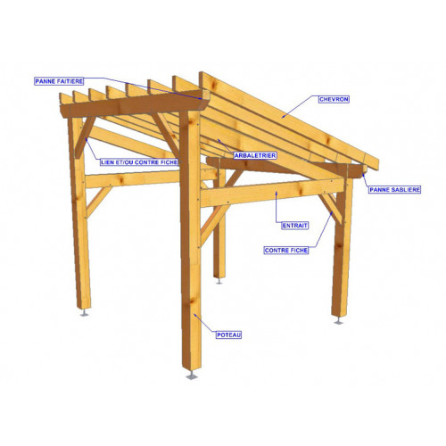 CHARPENTE BOIS MONOPENTE TENON/MORTAISE - 24M2