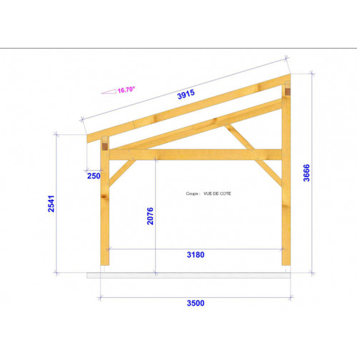 CHARPENTE BOIS MONOPENTE TENON/MORTAISE - 24M2