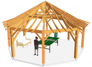 CHARPENTE BOIS OCTOGONALE TENON/MORTAISE - 47M2