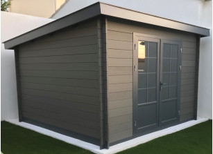 Abri de jardin composite SINTRA 9m² - double porte aluminium - Brun