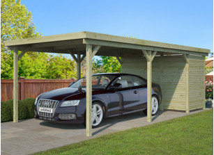 Carport fermé pour 2 voitures en pin traité autoclave