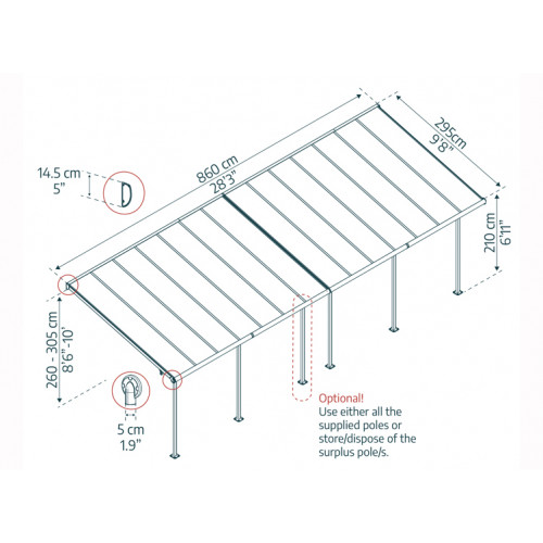 Abri Terrasse Alu Gris - 25m2