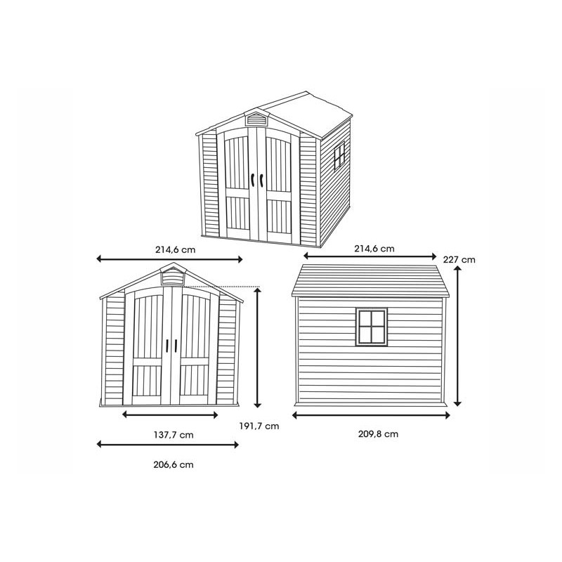 Abri de jardin avec plancher - Dimensions : 183 x 183 x 225 cm (L x l x h)