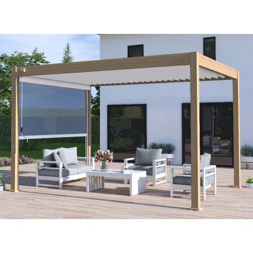PERGOLA ALU BIOCLIMATIQUE BICOLOR BOIS/BLANC STORE BLANC 12M2