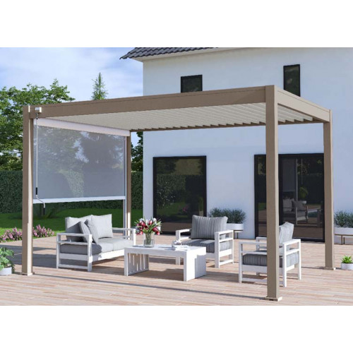 PERGOLA ALU BIOCLIMATIQUE BICOLOR TAUPE/BLANC STORE BLANC 12M2