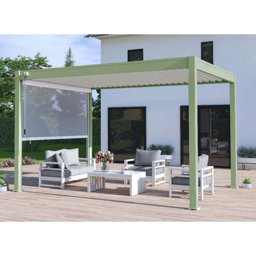 PERGOLA ALU BIOCLIMATIQUE BICOLOR VERT/BLANC STORE BLANC 12M2