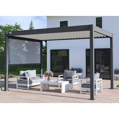 PERGOLA ALU BIOCLIMATIQUE BICOLOR GRIS/BLANC STORE GRIS 12M2