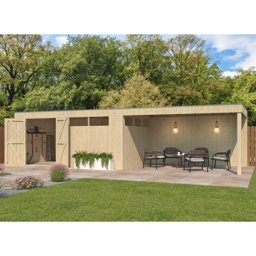 abri jardin bois avec auvent panneaux bois 26 m2