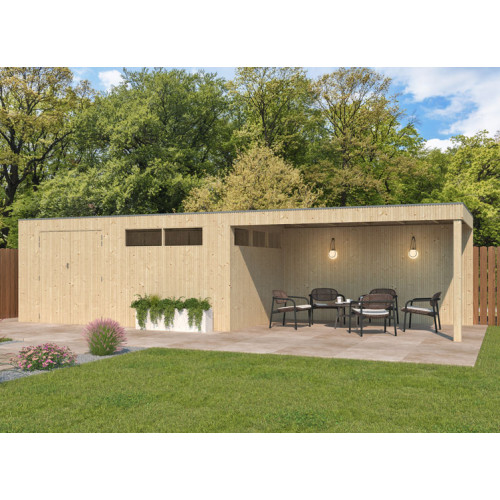 abri jardin bois avec auvent panneaux bois 26 m2