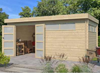 ABRI JARDIN MADRIER BOIS 44 MM  5,12 x 3,27 M