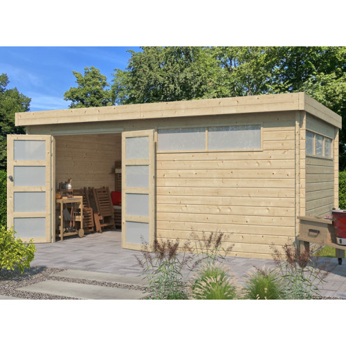 ABRI JARDIN MADRIER BOIS 44 MM  5,12 x 3,27 M