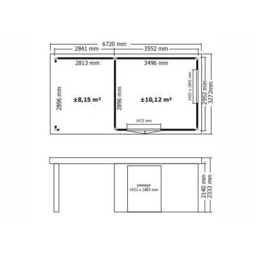 Abris Bois Brut Madriers 28mm Fermeture à Clefs  10m2