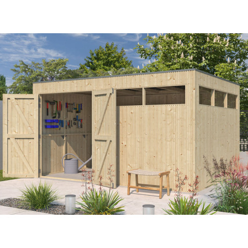 abri jardin panneaux bois toit plat 13.80 m2