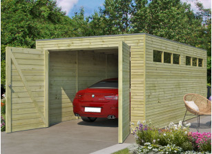 Garage toit plat en EPDM - panneaux bois 28 mm
