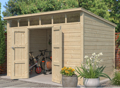 abri de jardin bois brut 28 MM avec skylight  3,66 x 2,71 M