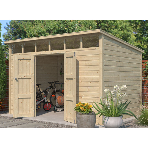 abri de jardin bois brut 28 MM avec skylight  3,66 x 2,71 M