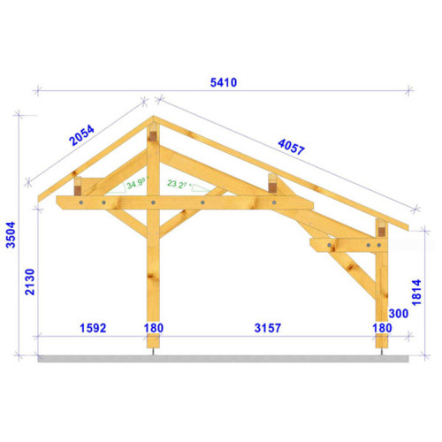 Charpente bois 2 pans asymétrique en bois Douglas - 38m2