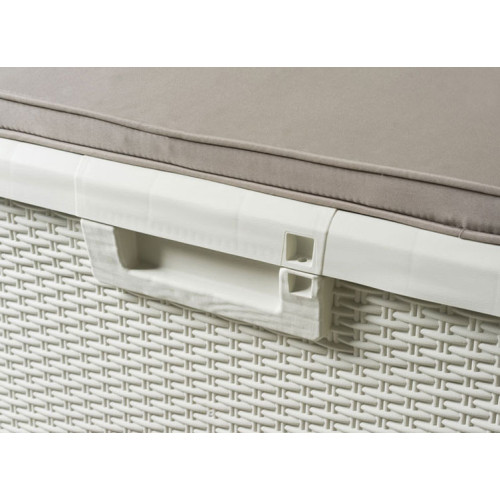 Coffre Banc en résine tressée blanche avec coussin - 550L