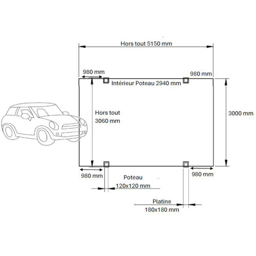 CARPORT ALU MONOPENTE + LED SOLAIRE