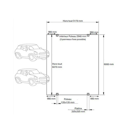 CARPORT DOUBLE ALU + LED SOLAIRE