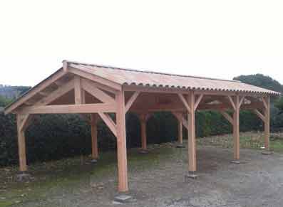 Carport abri voitures 12.00 x 5.50 mètres bois douglas