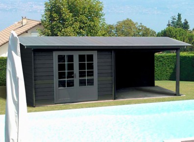 abri poolhouse en bois et résine composite