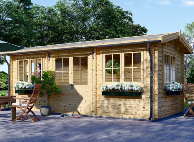 bureau de jardin avec un chalet en madriers de bois