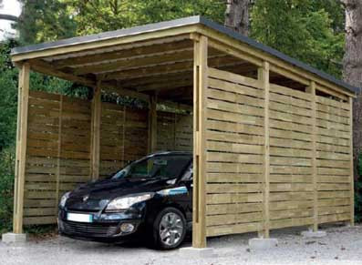 carport avec parois latérales en bois autoclave