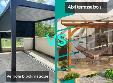 abri terrasse bois et pergola bioclimatique métallique