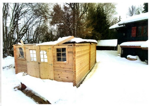 abri de jardin endommagé par la neige