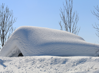 abri de jardin sous la neige