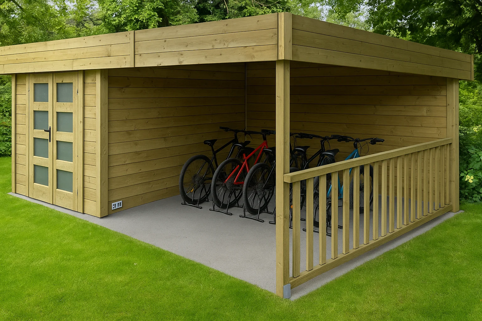 cabane de jardin avec auvent qui devient un abri vélos