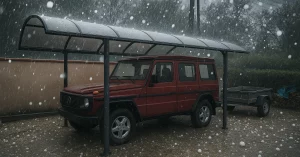 Un carport alu sous la grêle