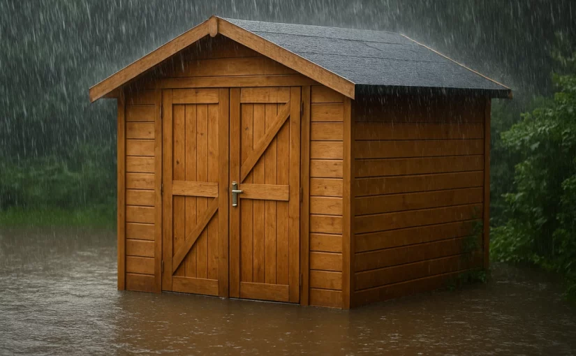 abri jardin bois et inondations