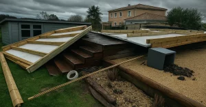 abri de jardin et destruction par des vents violents