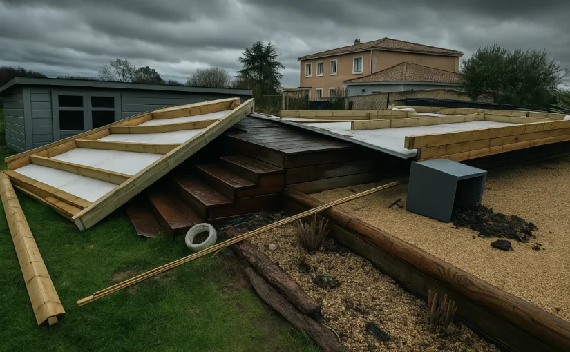 abri de jardin et destruction par des vents violents