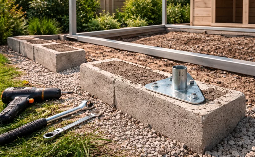 abri de jardin sans dalle béton, mais avec parpaings