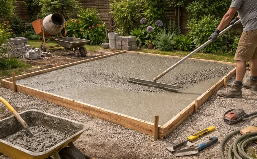 dalle béton abri de jardin