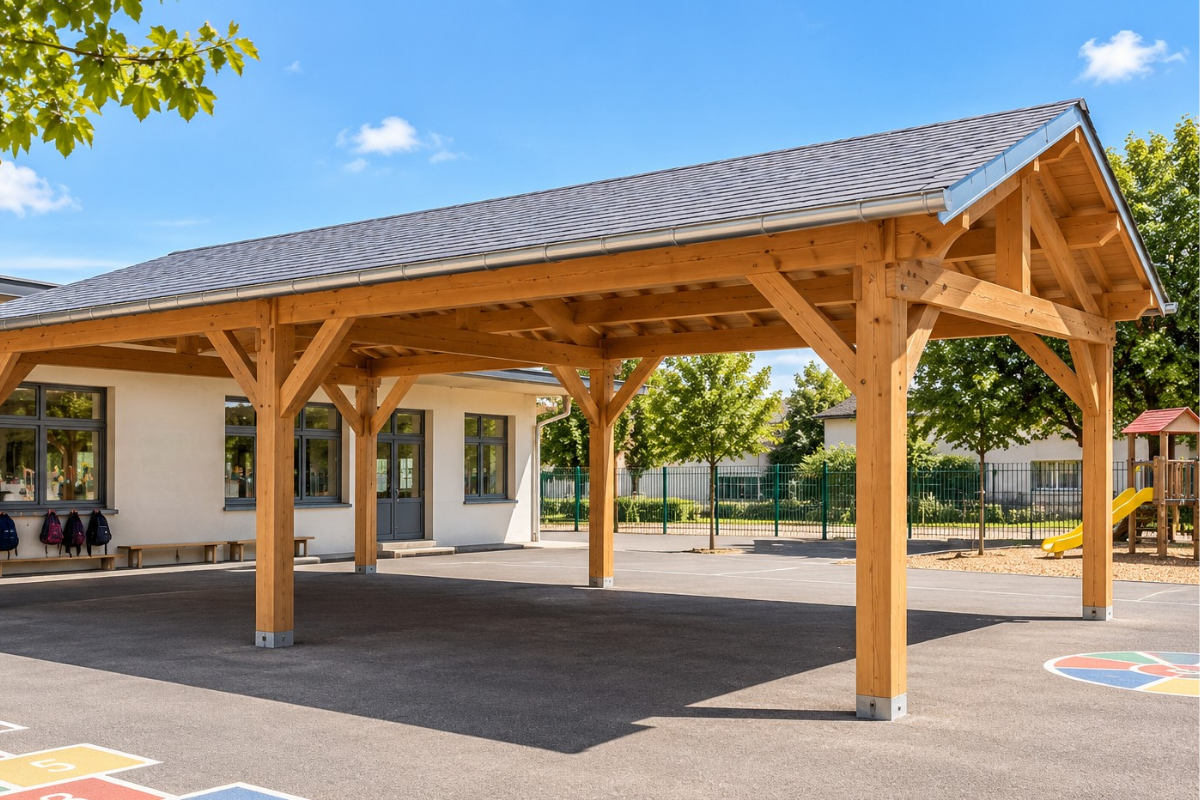 préau école charpente bois
