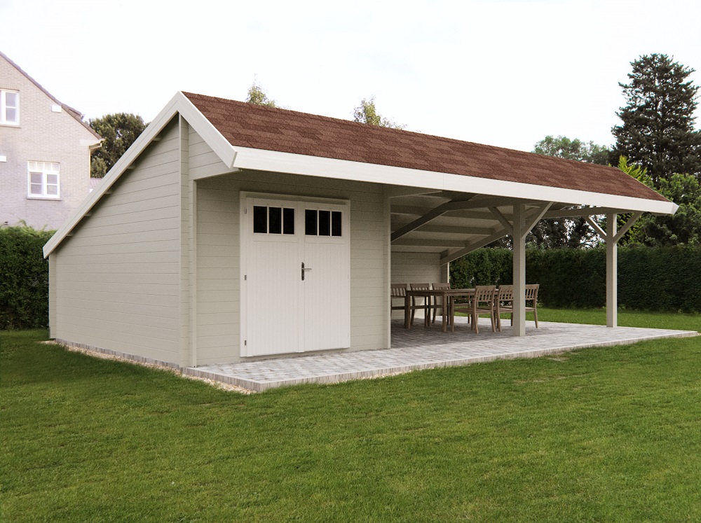 pavillon bois avec abri et garage